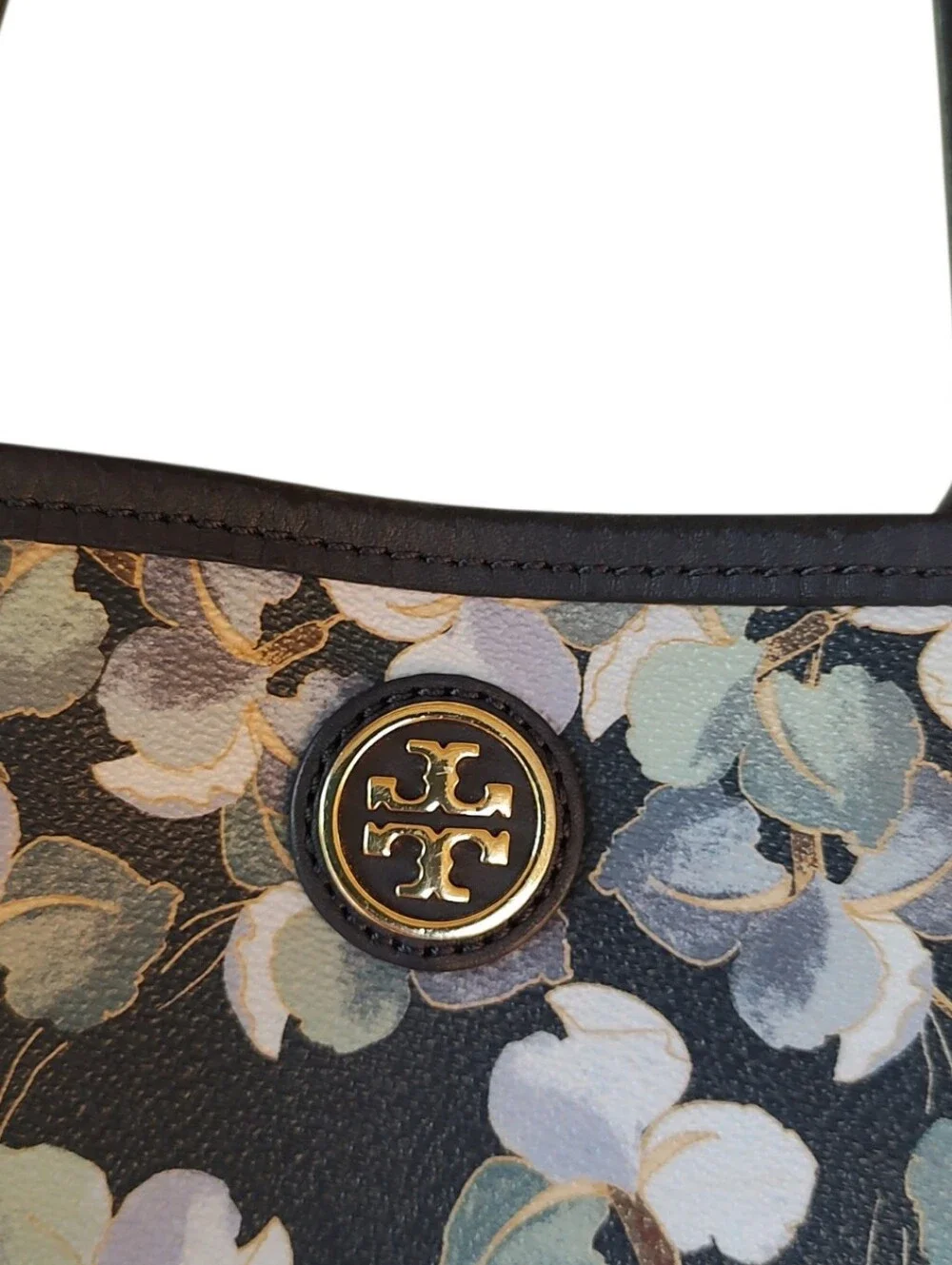 Tory Burch Navy Floral Stripe Large Tote with Gold Logo